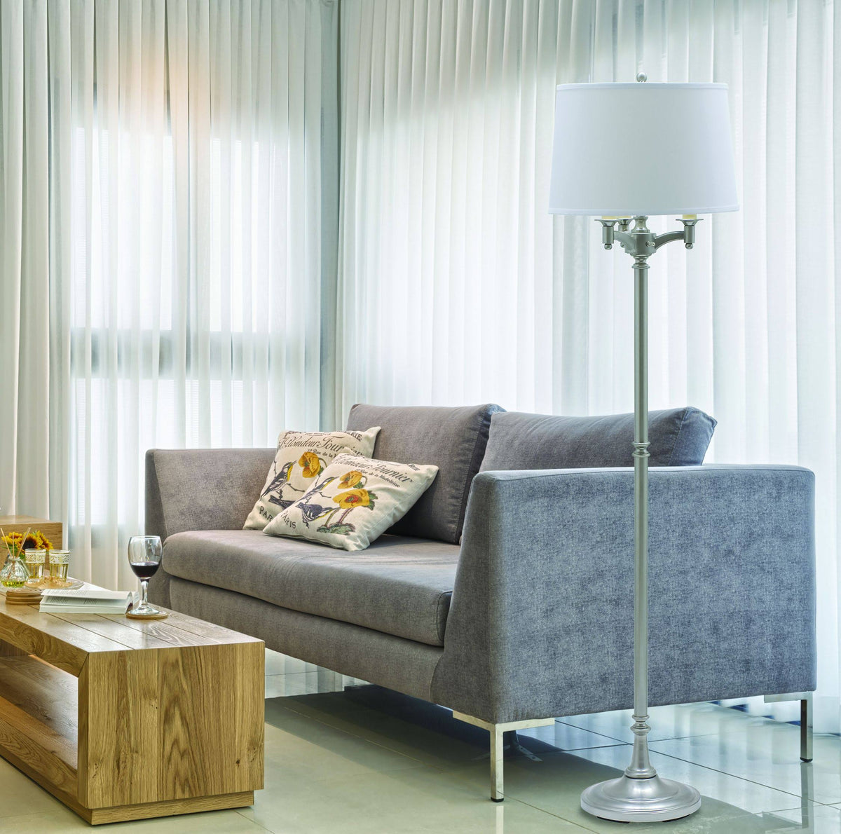 Satin Nickel Six Way Floor Lamp V9067