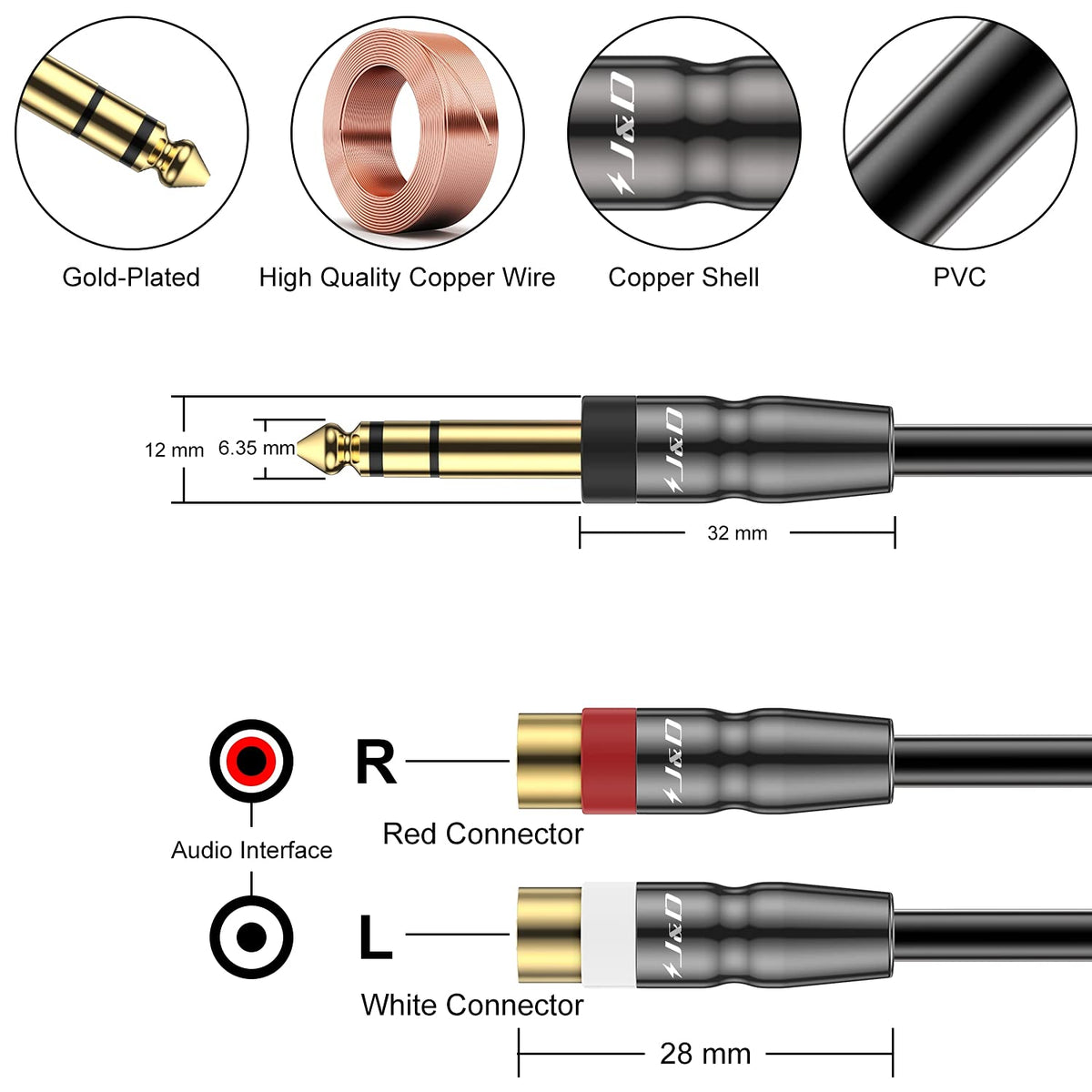 6.35mm to 2RCA Stereo Audio Adapter Cable N8904