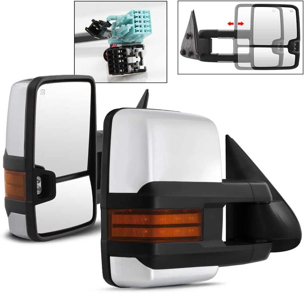Telescoping Power Heat LED Signal Towing Side Mirrors Chrome Driver + Passenger D466623