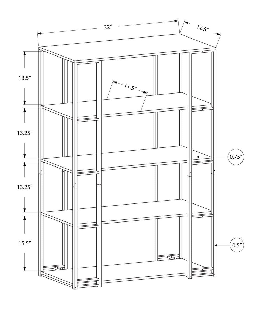 Cappuccino Silver MDF Metal Bookcase X7906