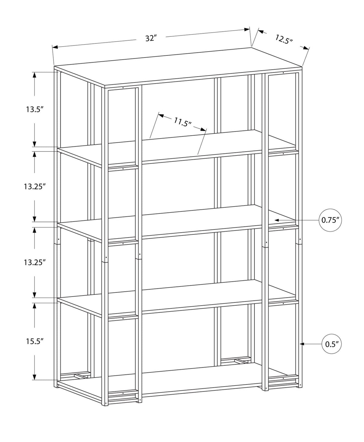 Cappuccino Silver MDF Metal Bookcase X7906
