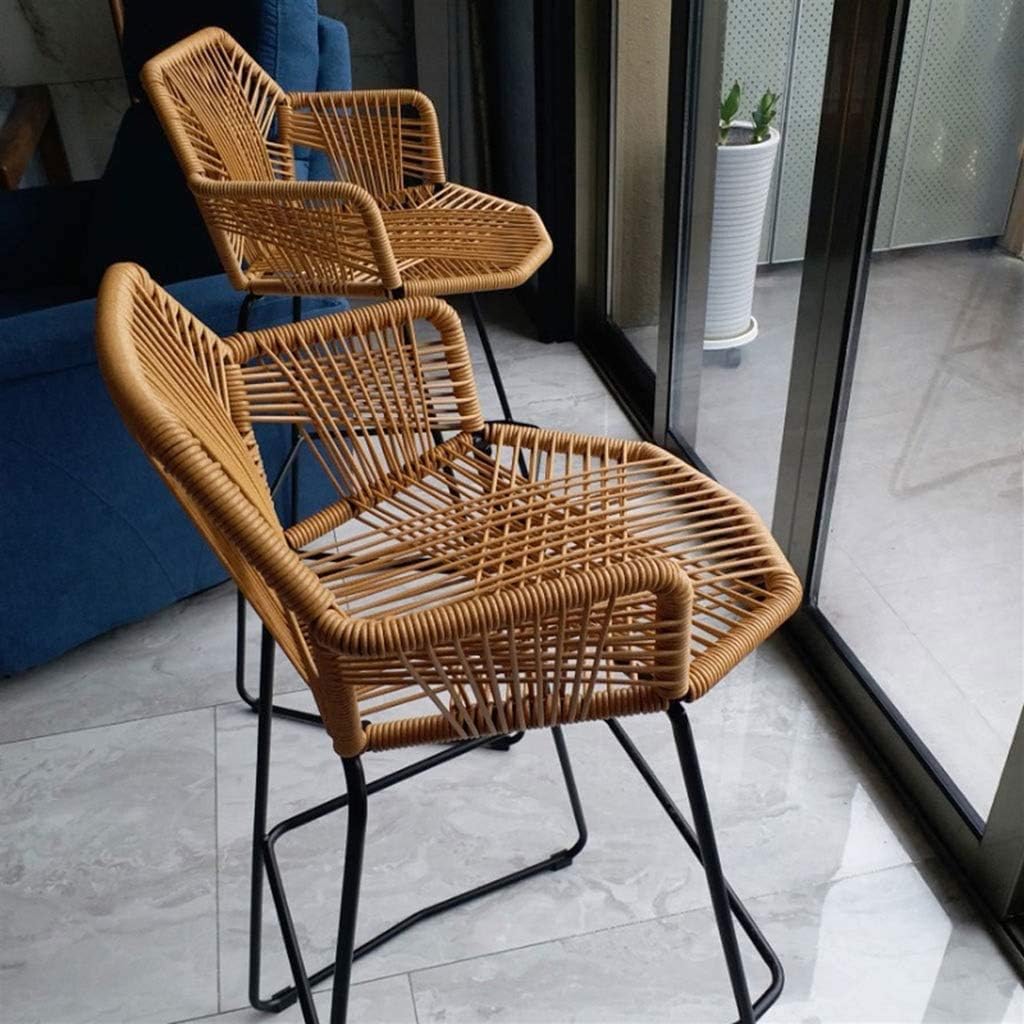 Beige Rattan Bar Stool with Footrest & Back N469