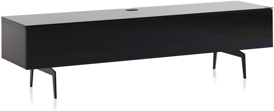 Black Wood and Glass TV Stand with Metal Legs E567893