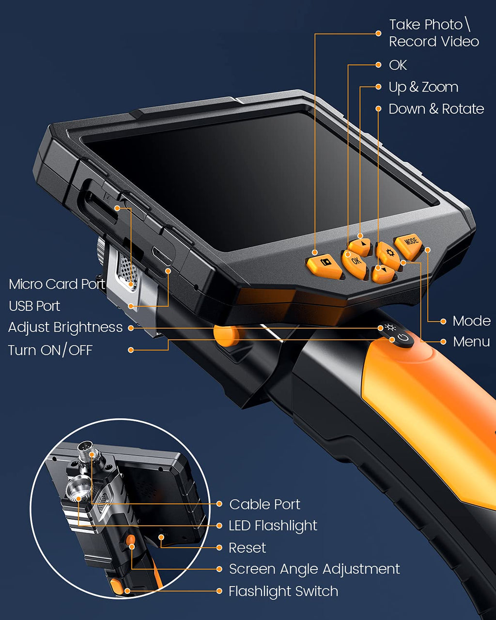 Triple-Lens Borescope Inspection Camera with Light K617