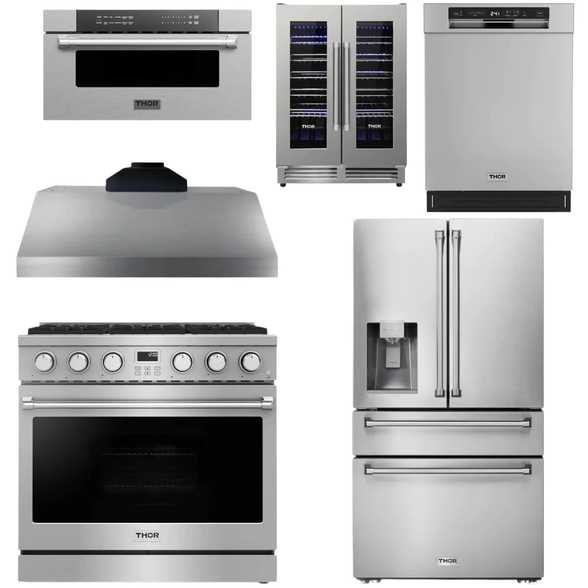 36 Gas Range, Range Hood, Refrigerator, Dishwasher, Microwave and Wine Cooler Y520