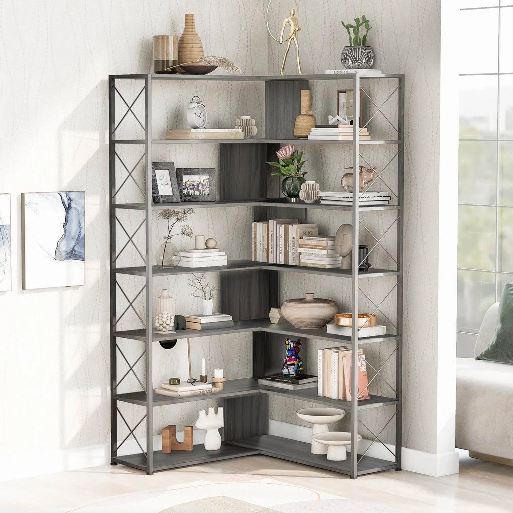 L-Shaped Corner Bookshelf with Metal Frame J2871