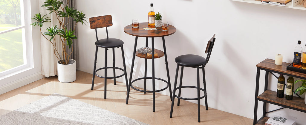Counter Height Dining Set for 2, Metal Bistro Pub Table Set w/ Cushioned Stools Y628817