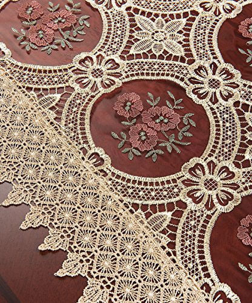 Vintage Gold Burgundy Lace Embroidered Table Runner 16 x 72 Inch V457