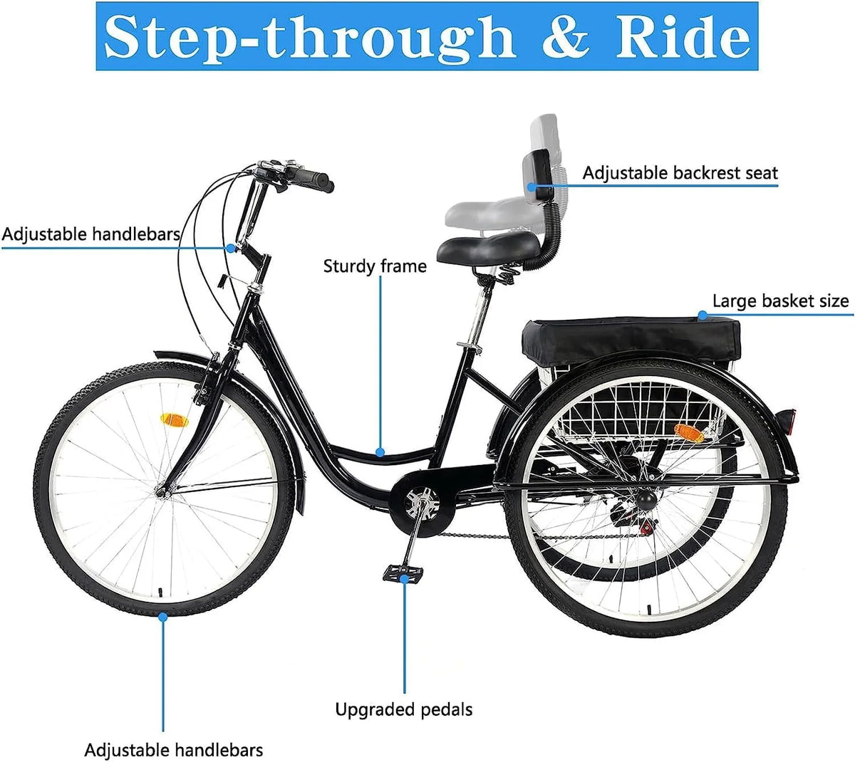 26 Inch 3 Wheels Adult Tricycle with 7 Speed Gear System E81887