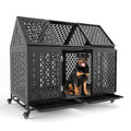 52 Inch Heavy Duty XXL Dog Crate with Open Roof Top, Trays and Wheels O893102