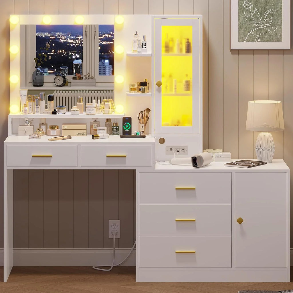 White Vanity with Mirror and Lights X74627