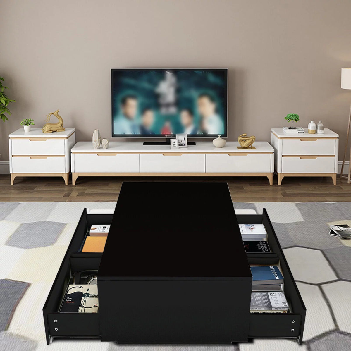 Modern LED High Gloss Coffee Table with 4 Drawers L89655