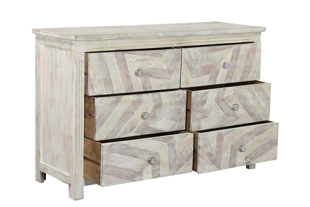White Wash Solid Wood Six Drawer Double Dresser M2548