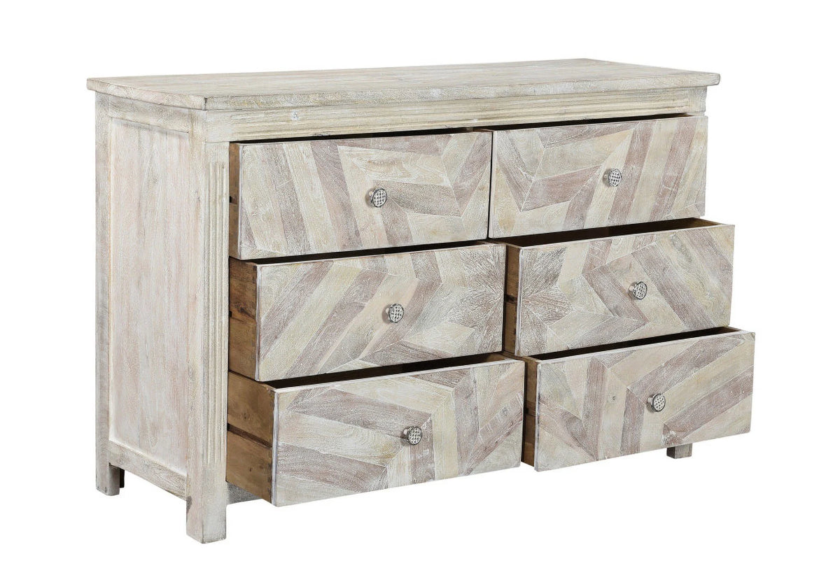 White Wash Solid Wood Six Drawer Double Dresser M2548