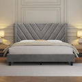 Dark Grey Full Upholstered Platform Bed Frame with Tufted Headboard H224