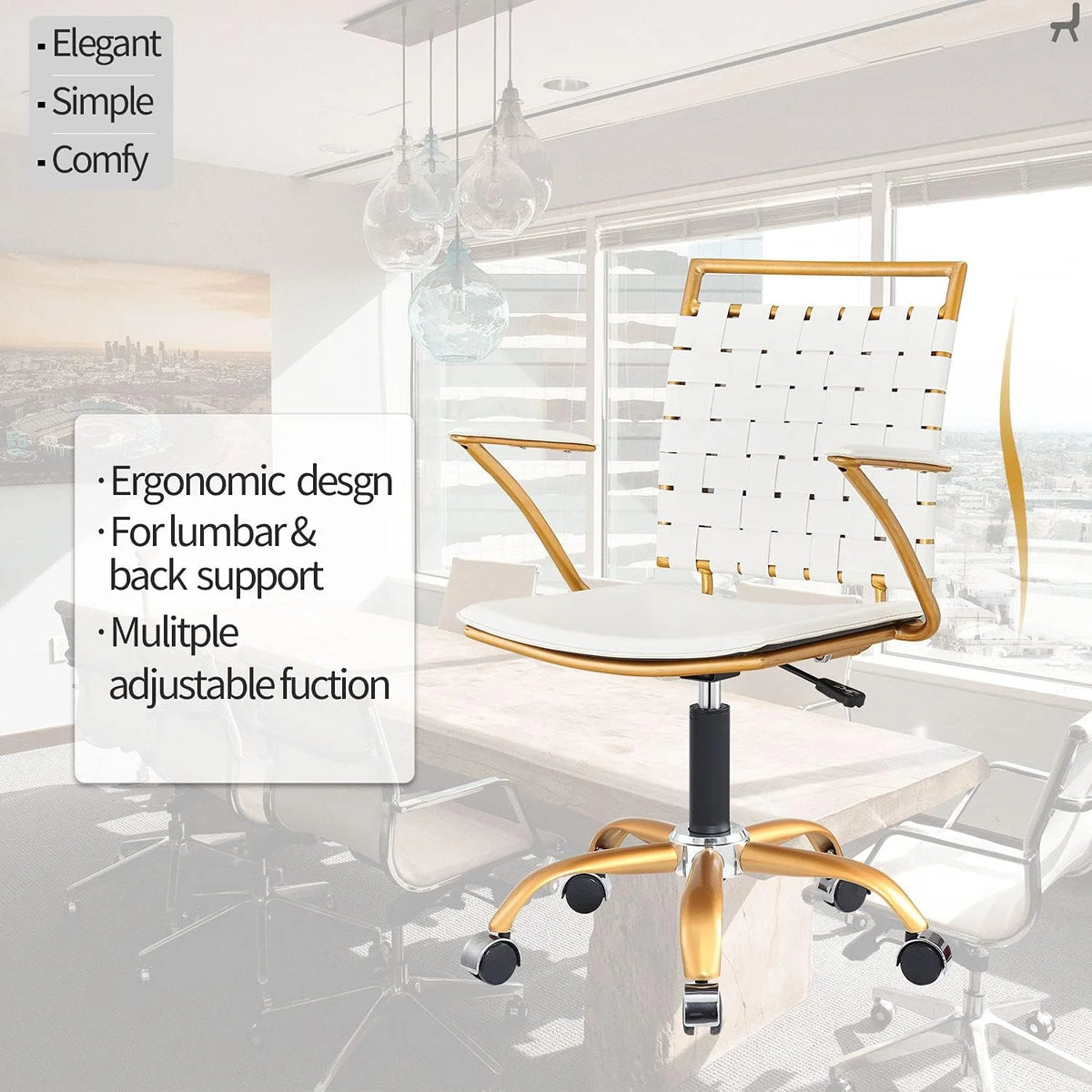 White Ergonomic Leather Office Chair with Lumbar Support K198466