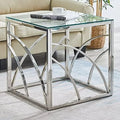 Glass End Table Set of 1 Square Tempered Glass Stainless Steel Side Table T8330