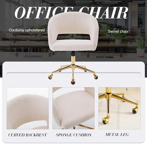 Velvet Upholstered Swivel Desk Chair with Gold Base E8008