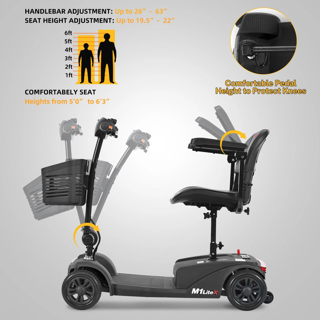 Heavy Duty 4-Wheel Mobility Scooter with Front & Rear Light, Black H948