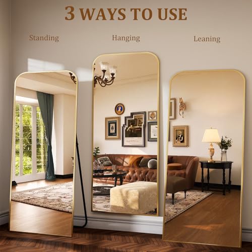 56"x21" Gold Domed Top Floor Mirror with Stand Z401