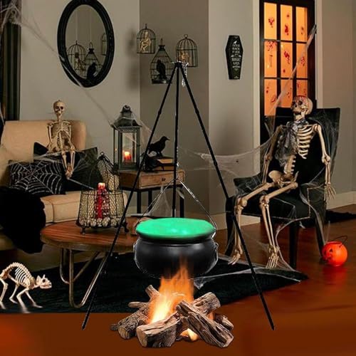 Large Witch Cauldron with Tripod Stand and Eyeballs Lights S976580