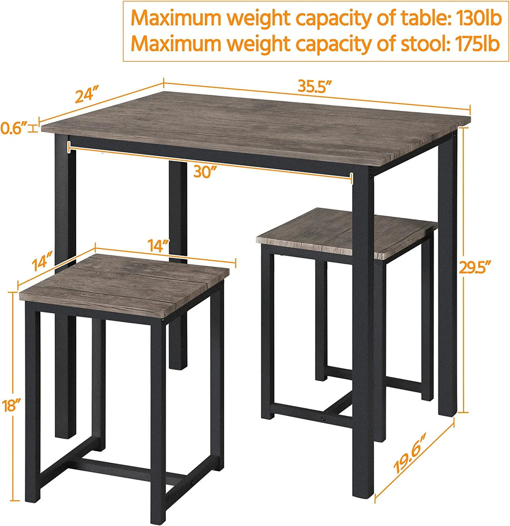 3 Piece Drift Brown Dining Table Set with 2 Stools I2229