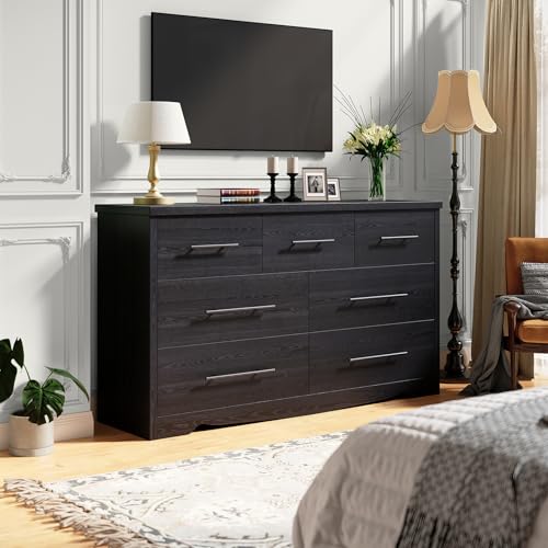 Black 7 Drawer Wood Dresser with Metal Handles J3337
