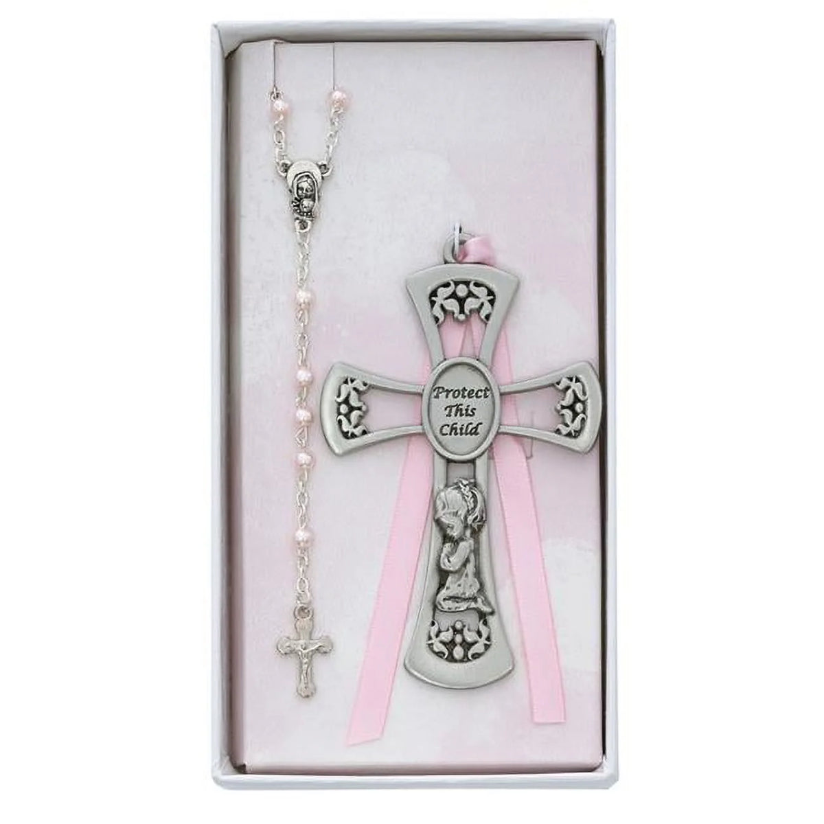 Pink Crib Cross & Rosary Set S159