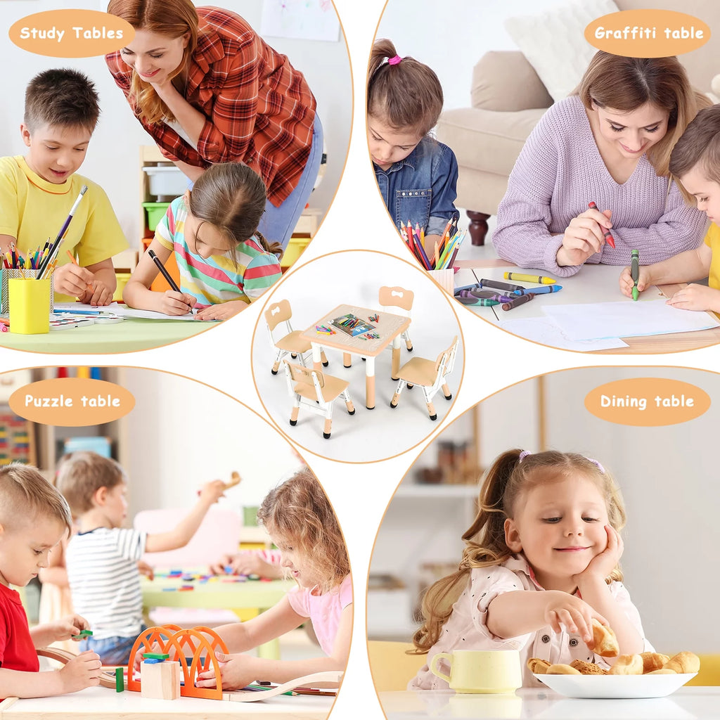 Kids Activity Table and 4 Chairs Set Height Adjustable M217