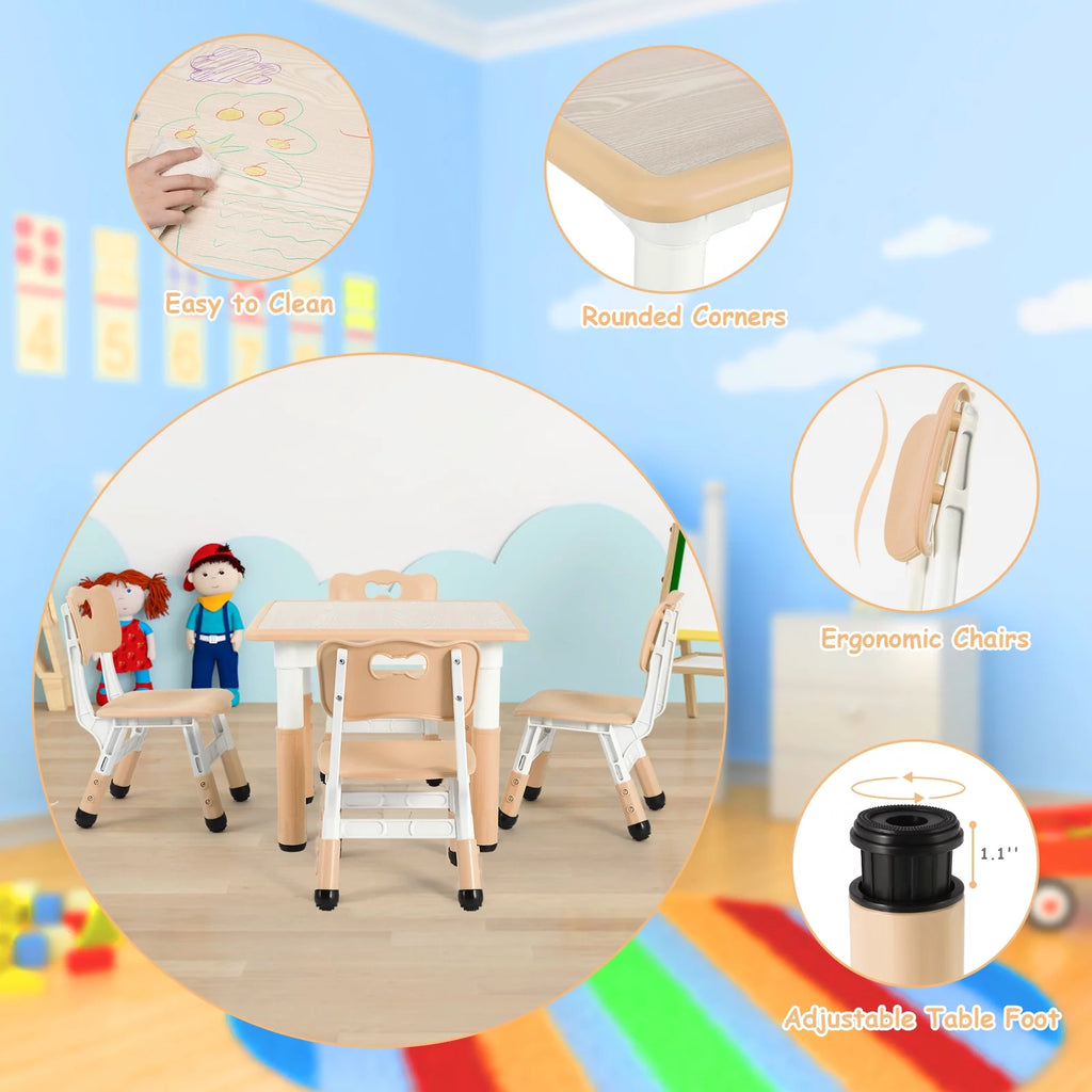Kids Activity Table and 4 Chairs Set Height Adjustable M217