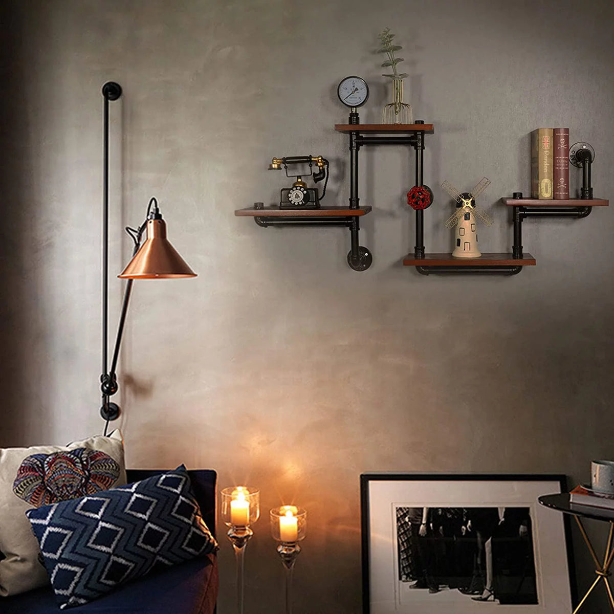 Industrial Pipe Wall-Mounted Wood Shelving Z810036