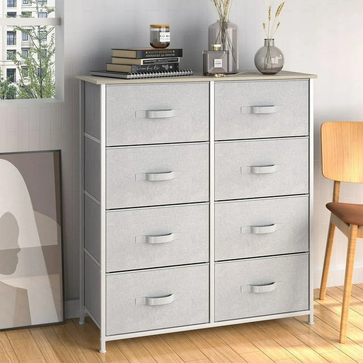 Light Gray 8 Fabric Drawers Storage Tower X43082