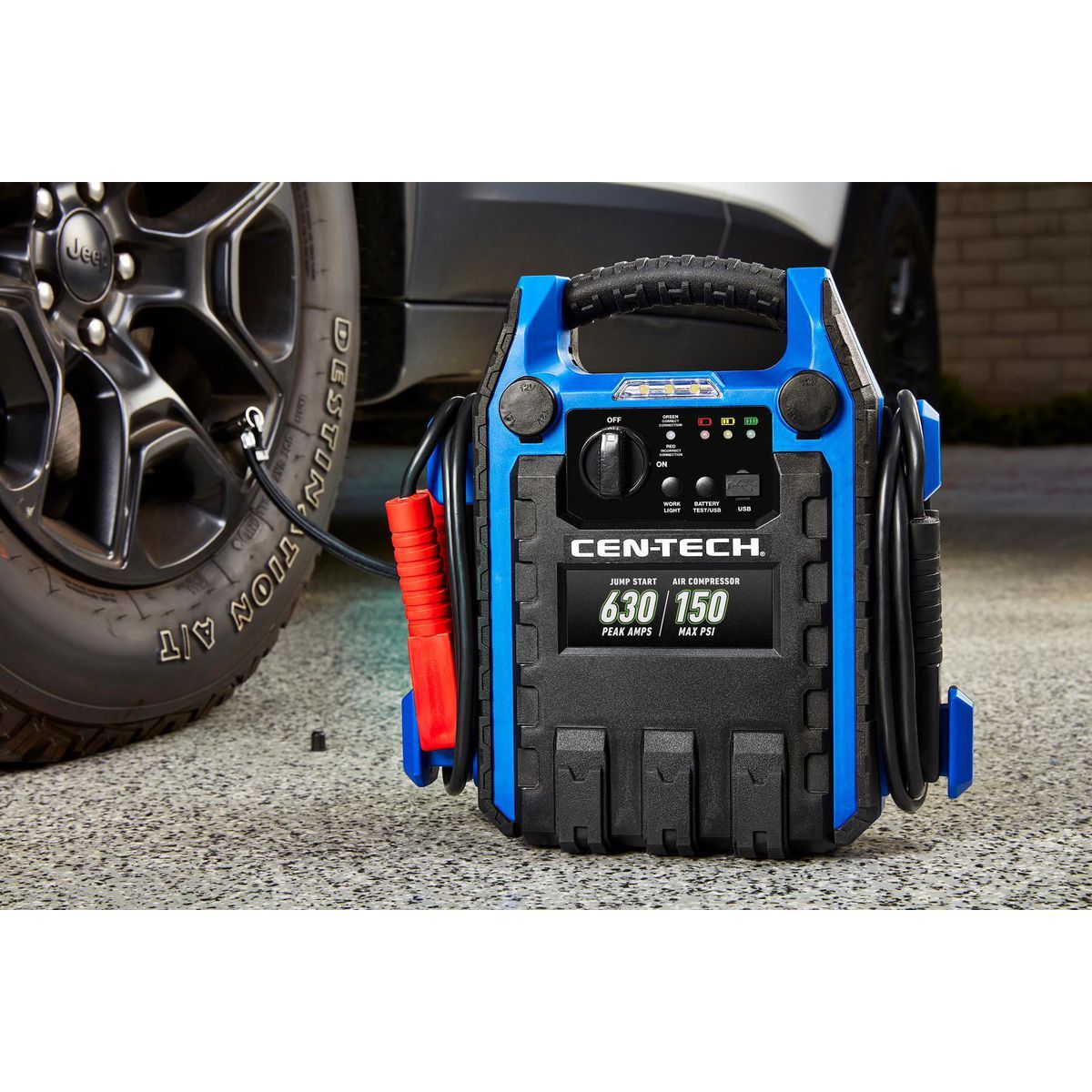 Portable Car Battery Jump Starter and Power Pack with 150 PSI Air Compressor W370