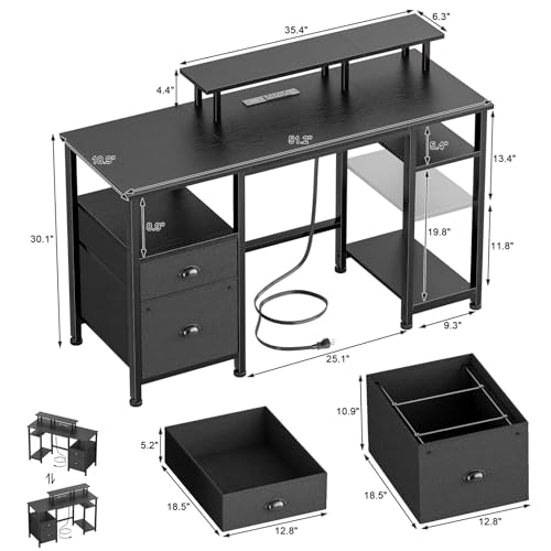 61" Computer Desk with Power Outlet and LED Lights N22195