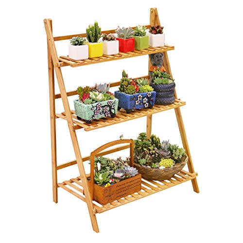 3 Tier Bamboo Foldable Plant Stand Shelf Rack V6749