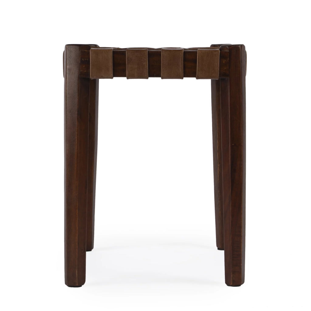 Brown Leather Woven Stool M10891