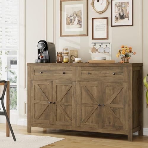 55" White Buffet Sideboard Cabinet with Drawers and Shelves M976949