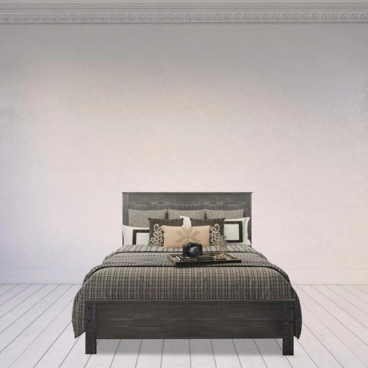 Grey Queen Size Solid Wood Platform Bed Frame J526