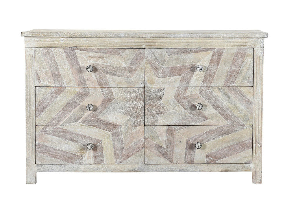 White Wash Solid Wood Six Drawer Double Dresser M2548