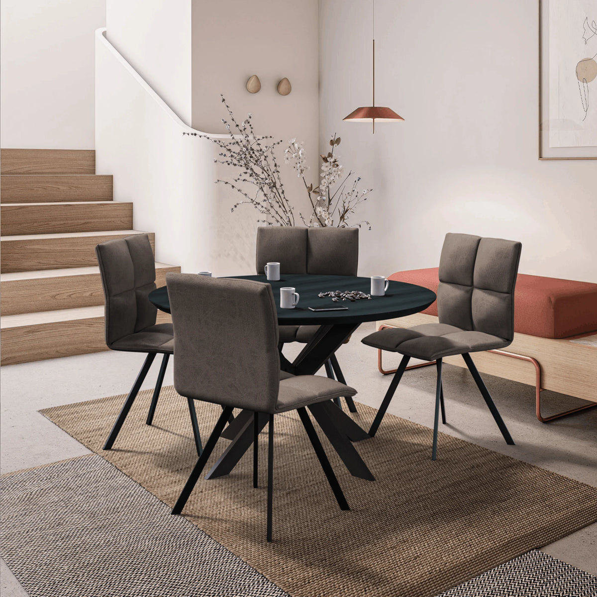 Grey Leather Dining Chair Set of 3 Y309