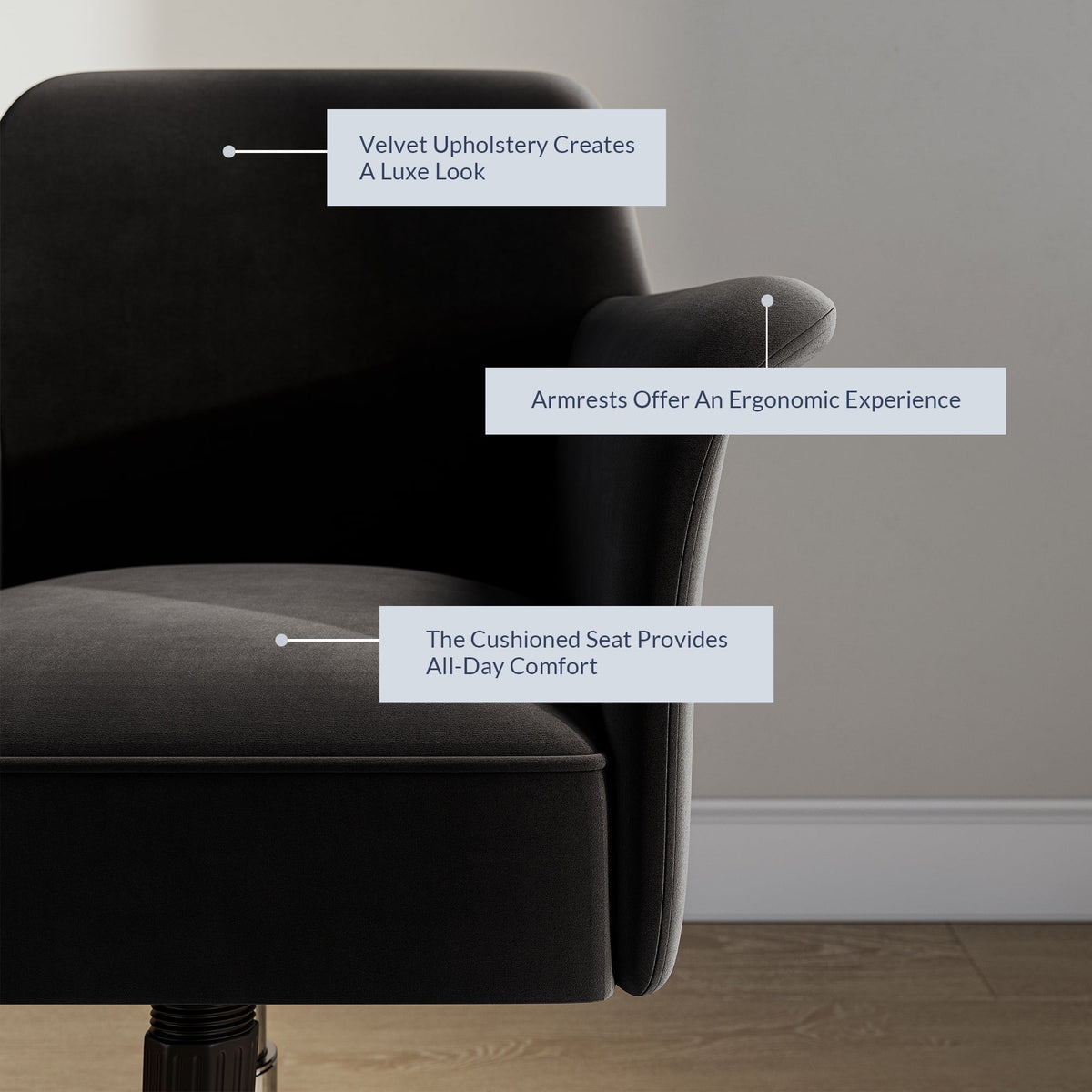 Black Velvet Upholstered Desk Chair F94830