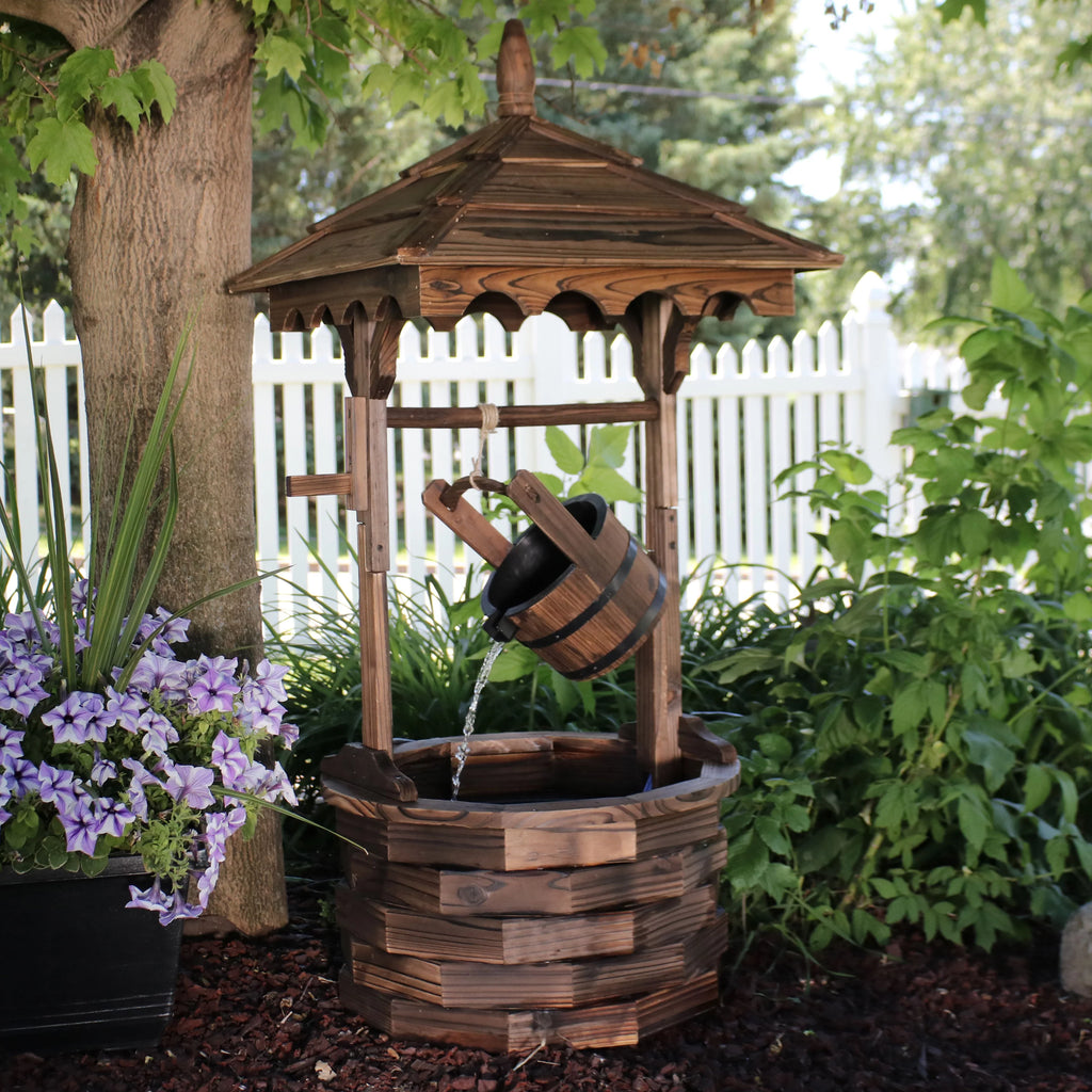 Wood Wishing Well Fountain with Liner 48" H B7984