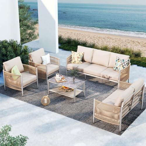 Aluminum HDPE Rope 5 Piece Patio Furniture Set with Coffee Table U733