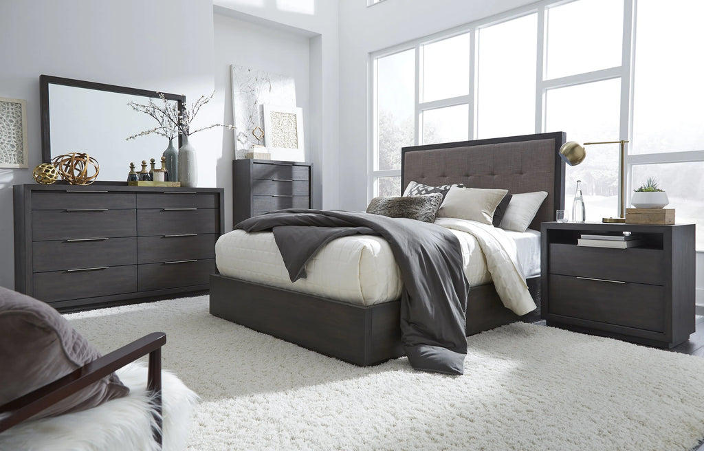 Queen Storage Bed 2 Nightstand Dresser Mirror & Chest Set Weathered Grey P560799