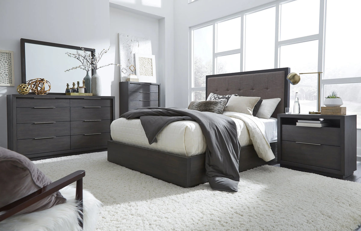 Queen Storage Bed 2 Nightstand Dresser Mirror & Chest Set Weathered Grey P560799
