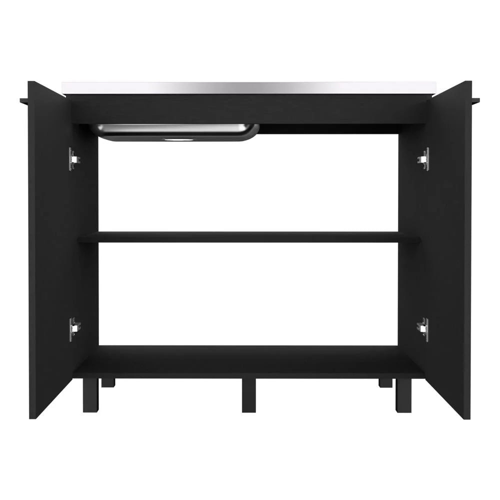 Black 2 Door Utility Base Cabinet with Stainless Steel Countertop T285743