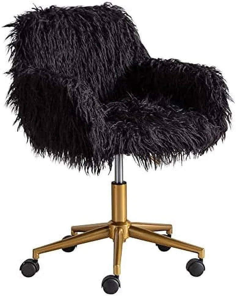 Fluffy Faux Fur Swivel Desk Chair with Wheels U62856