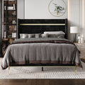 Gold PU Strip Wingback Velvet Upholstered Bed Black, Full U7443