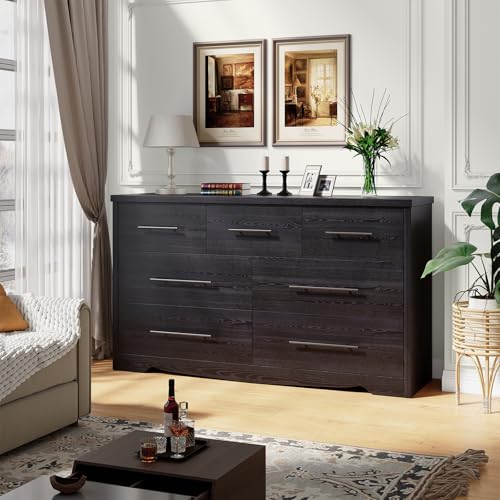 Black 7 Drawer Wood Dresser with Metal Handles J3337