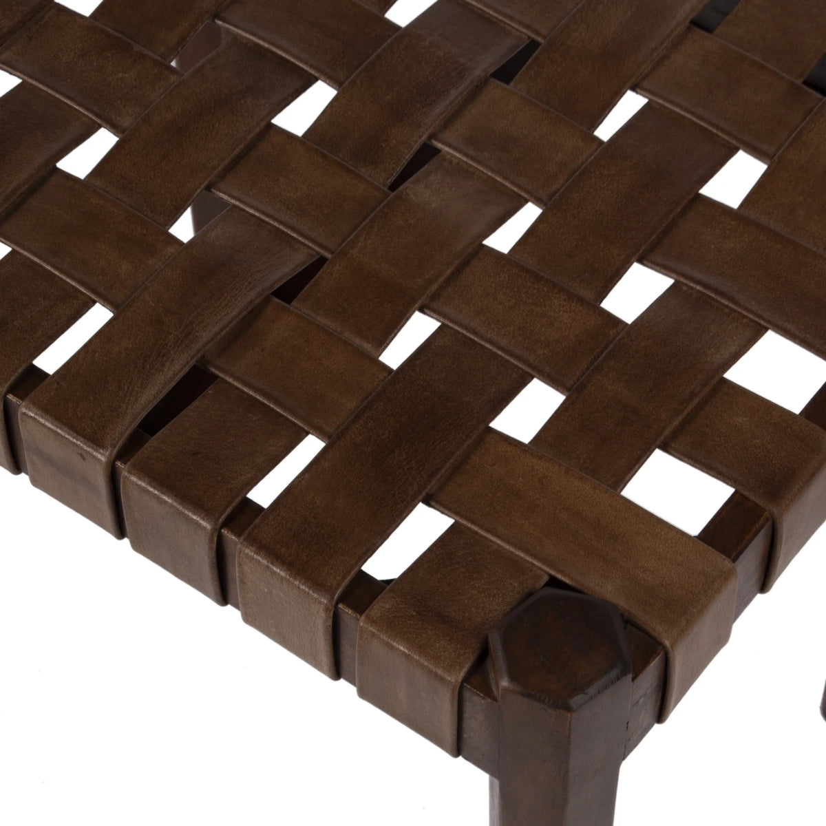 Brown Leather Woven Stool M10891